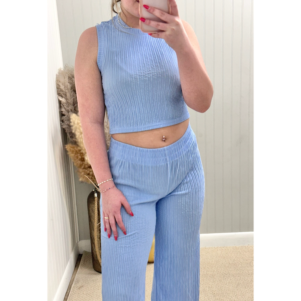 Textured 2Pc Cropped Top & Wide Leg Pants Set