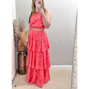 Halter Neck Top With Maxi Tiered Skirt Set