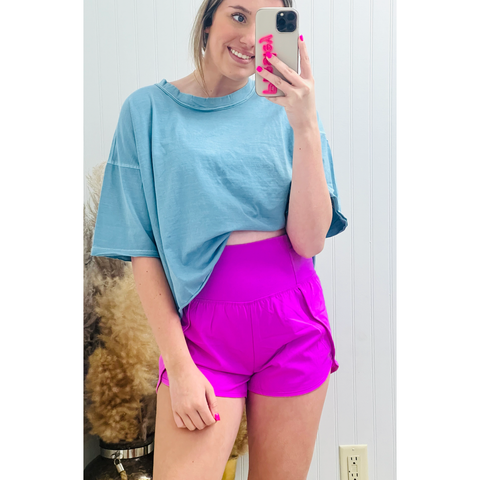 High Waisted Zippered Back Pocket Running Shorts