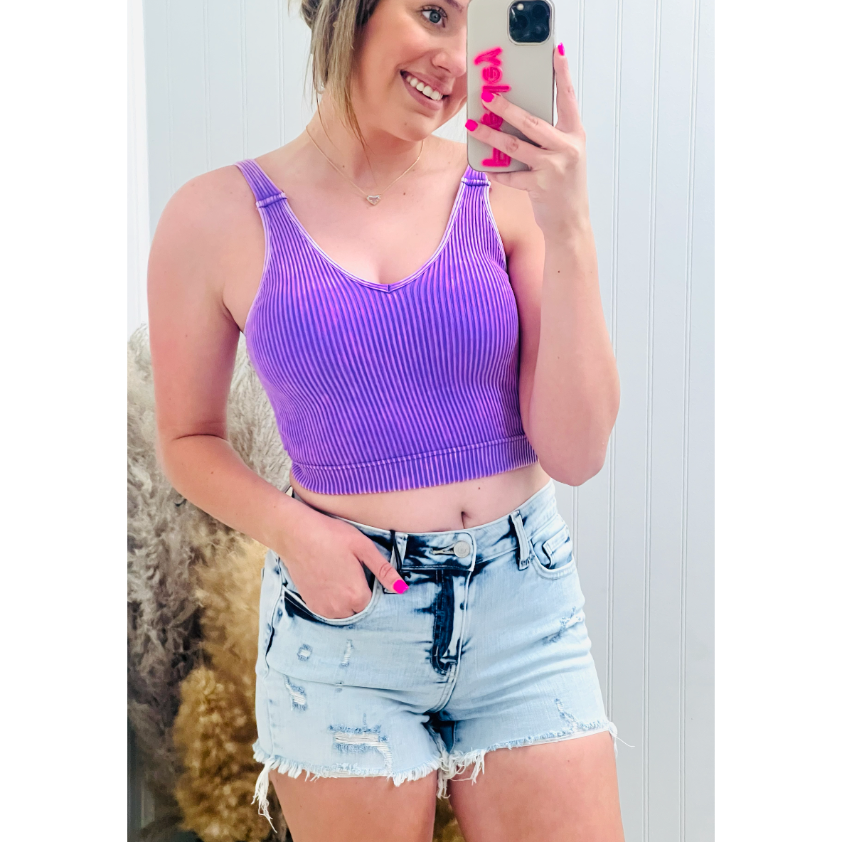 Acid Washed Distressed Hem Short