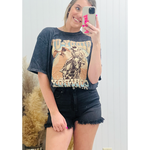 Giddy Up Cowboy Wild West Graphic Tee - Vintage Black