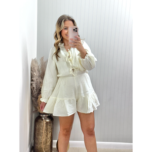 Cream Romper w/ Bow Front Closure