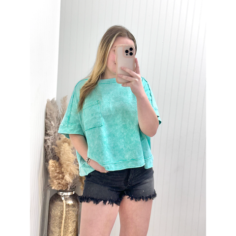Halo Snow Washed Oversized Crop Box Tee