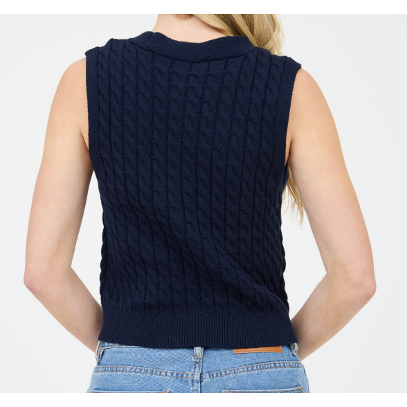 V Neck Button Down Sweater - Navy