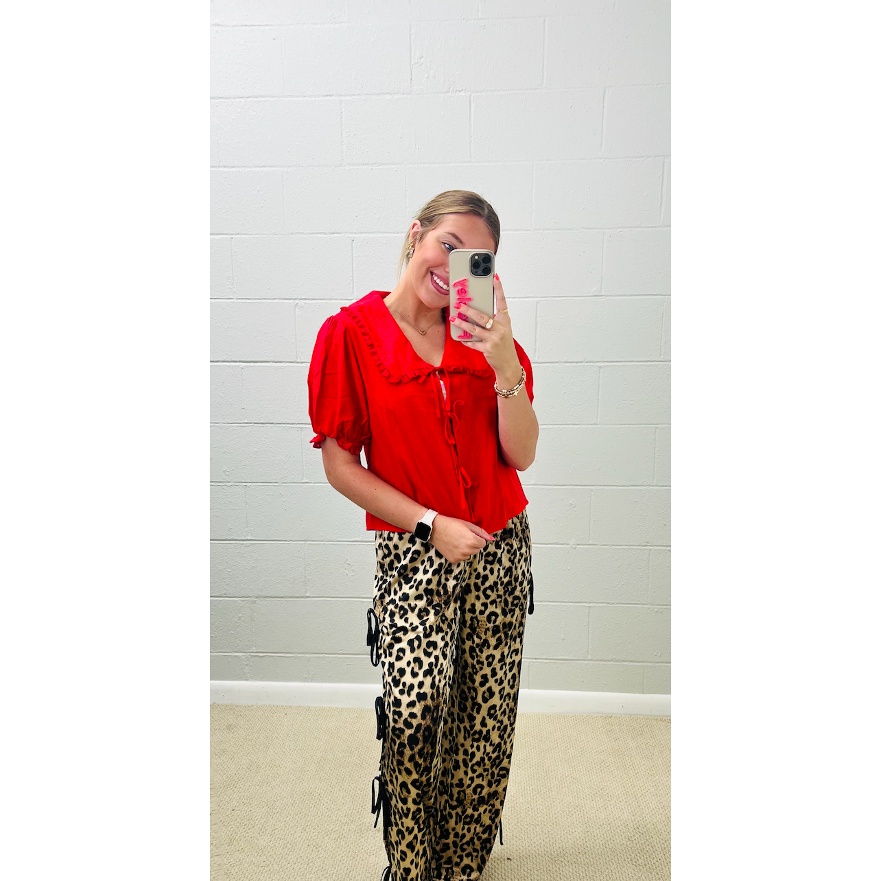 Puff Sleeve Top - Red