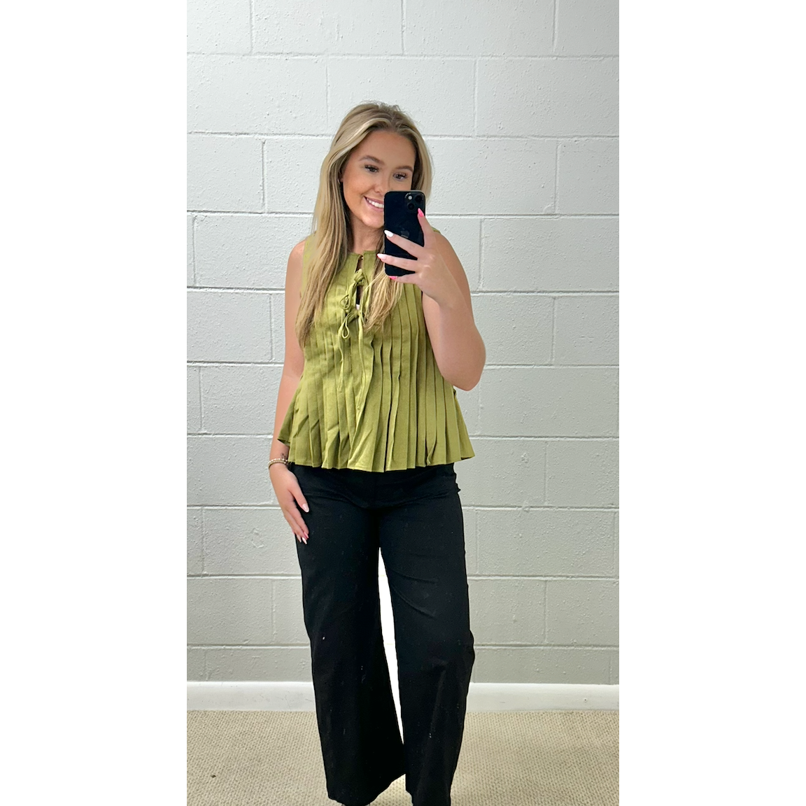 Pleated Top With Front Tie