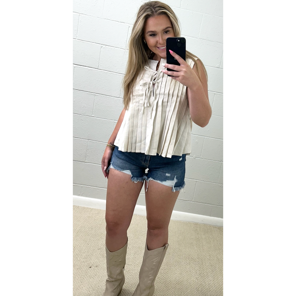 Pleated Top With Front Tie