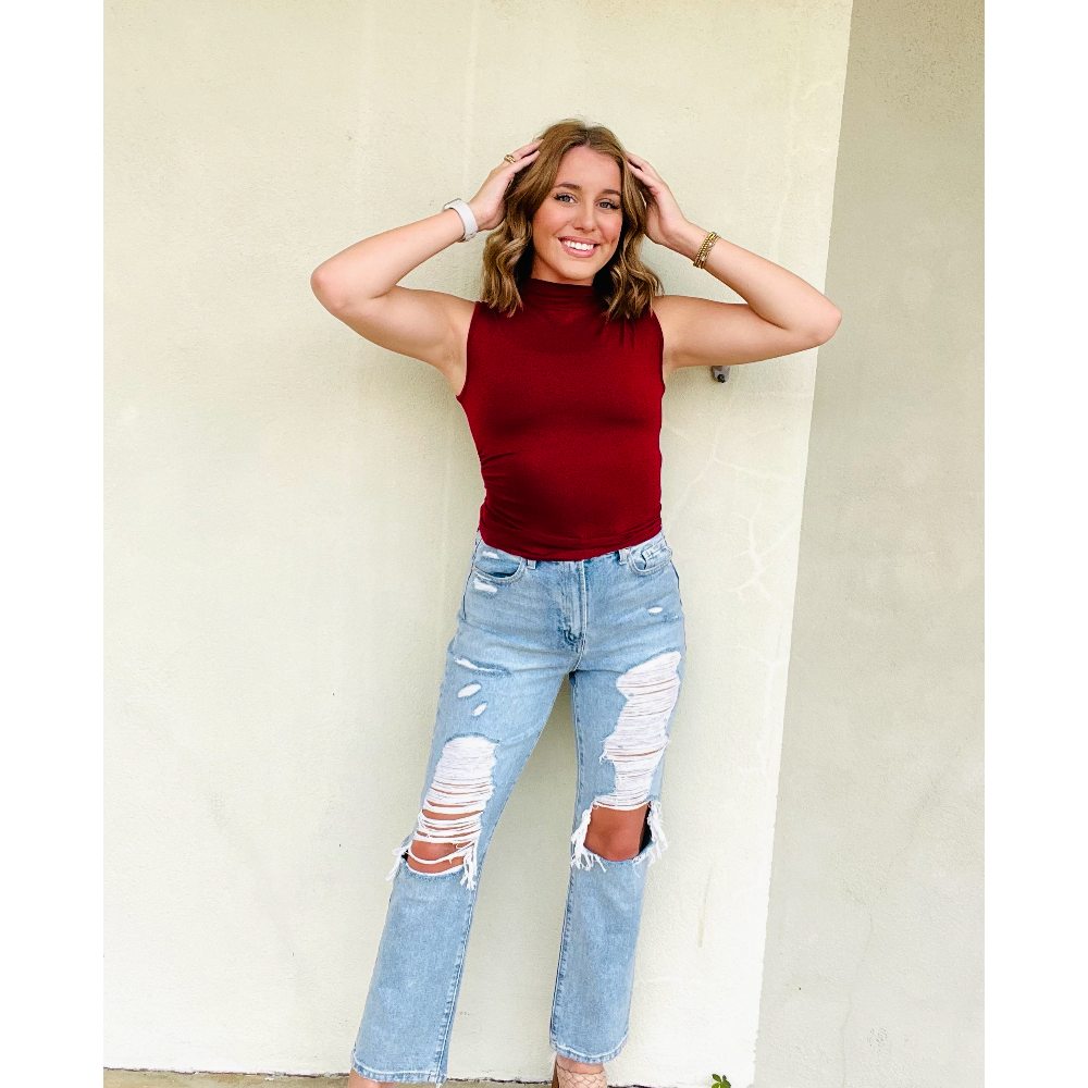 Chic Mock Neck Sleeveless Knit Top by Southern Roots Clothing Company