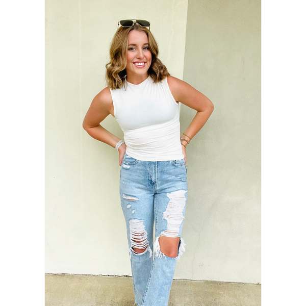 Chic Mock Neck Sleeveless Knit Top by Southern Roots Clothing Company