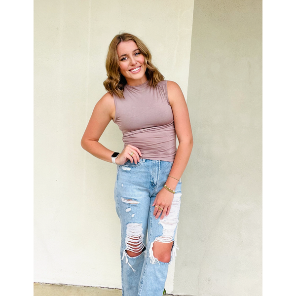 Chic Mock Neck Sleeveless Knit Top by Southern Roots Clothing Company