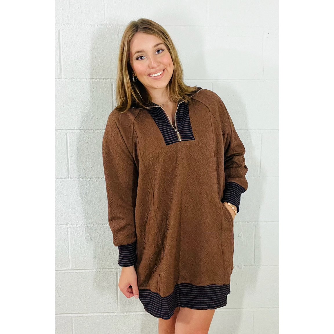 Cocoa 1/4 Zip Sweatshirt Dress by Southern Roots Clothing Company