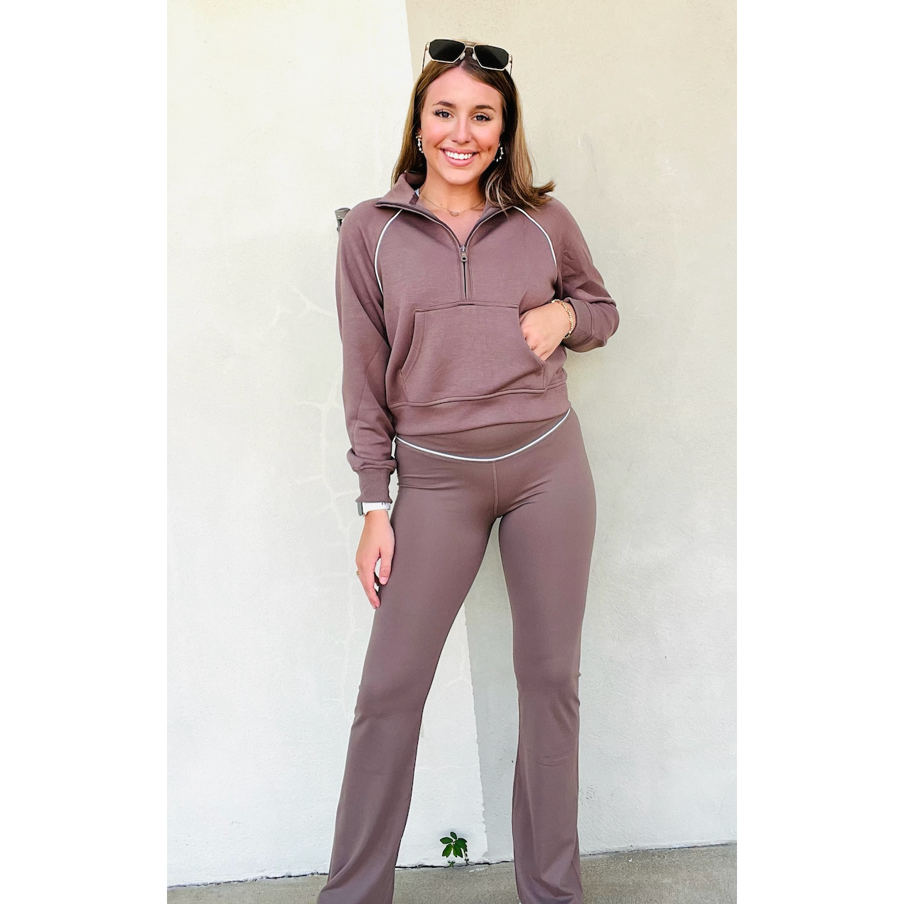 Mocha Piped Flare Leggings by Southern Roots Clothing Company