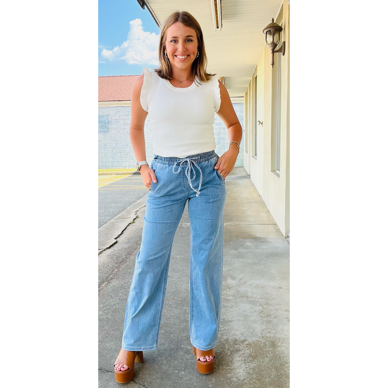 High Rise Elastic Wide Leg Jeans by Southern Roots Clothing Company