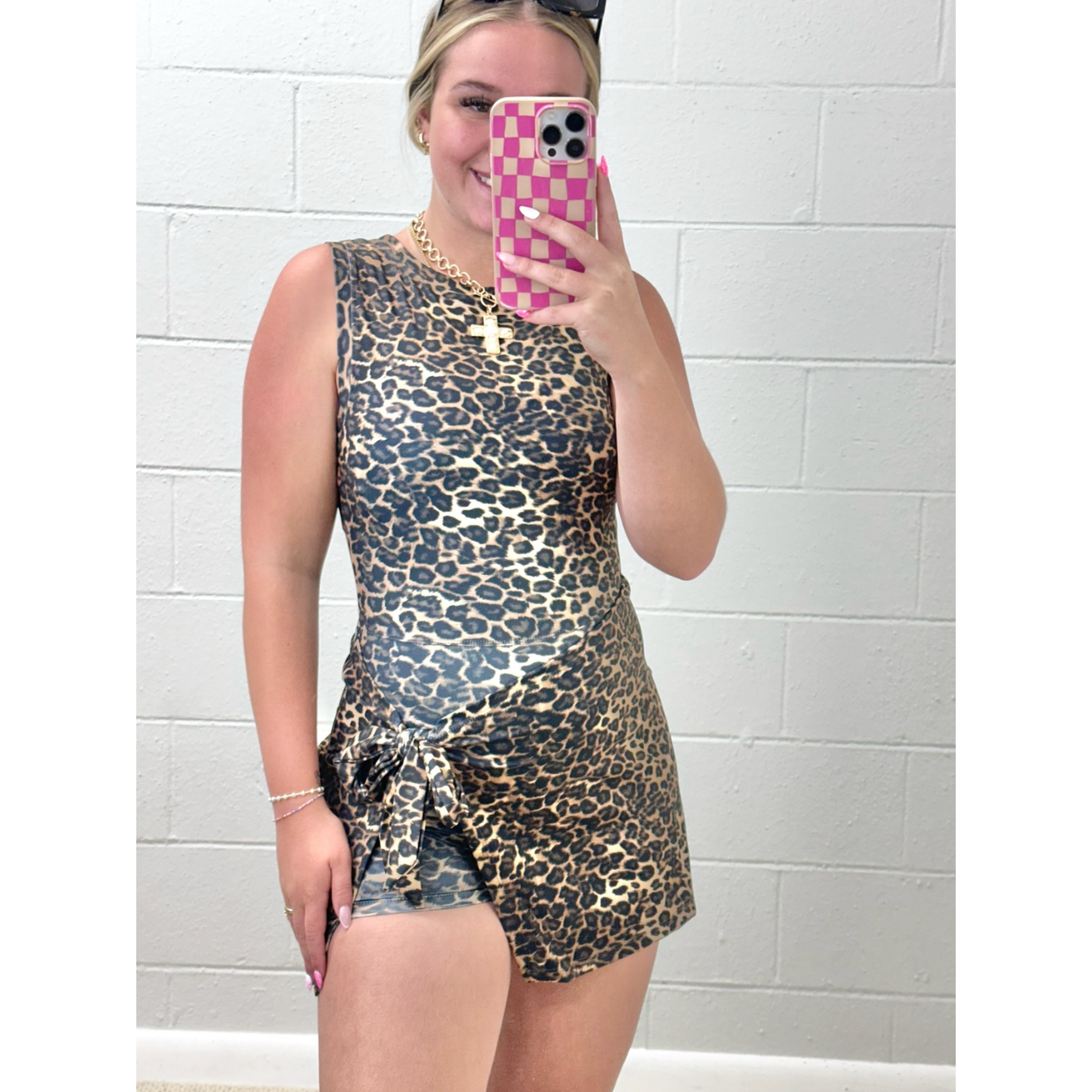 Leopard Print Sleeveless Wrap Tie Front Dress