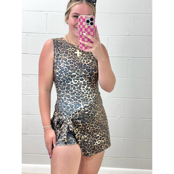 Leopard Print Sleeveless Wrap Tie Front Dress