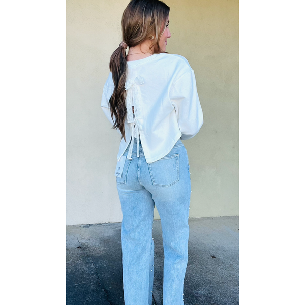 Back Bow Long Sleeve Knit Sweater