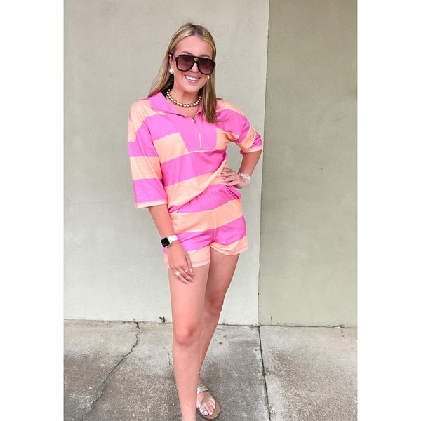 Striped 1/4 Zip Oversized Set