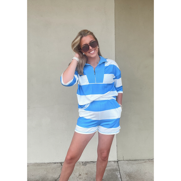 Striped 1/4 Zip Oversized Set