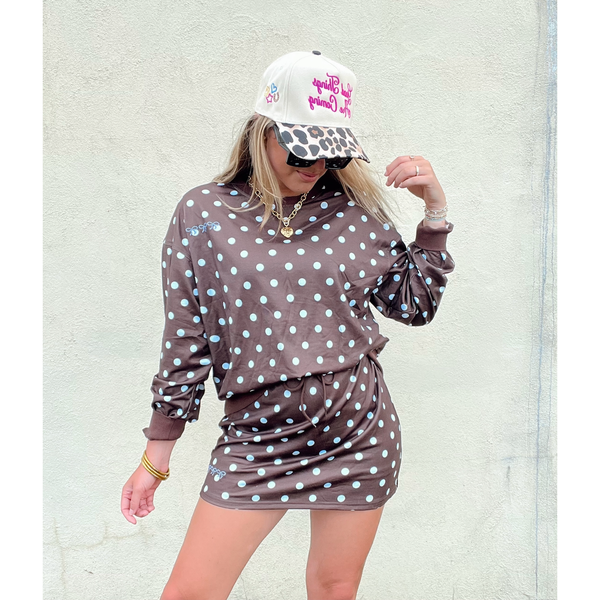 Bow Embroidery Polka Dot Sweatshirt & Skirt Set