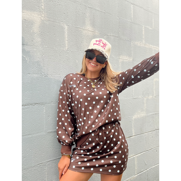 Bow Embroidery Polka Dot Sweatshirt & Skirt Set