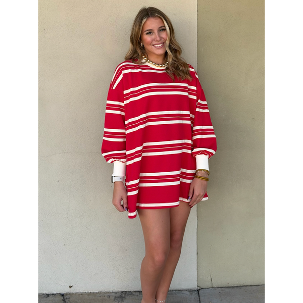 Coastal Breeze Stripe Sweatshirt Dress