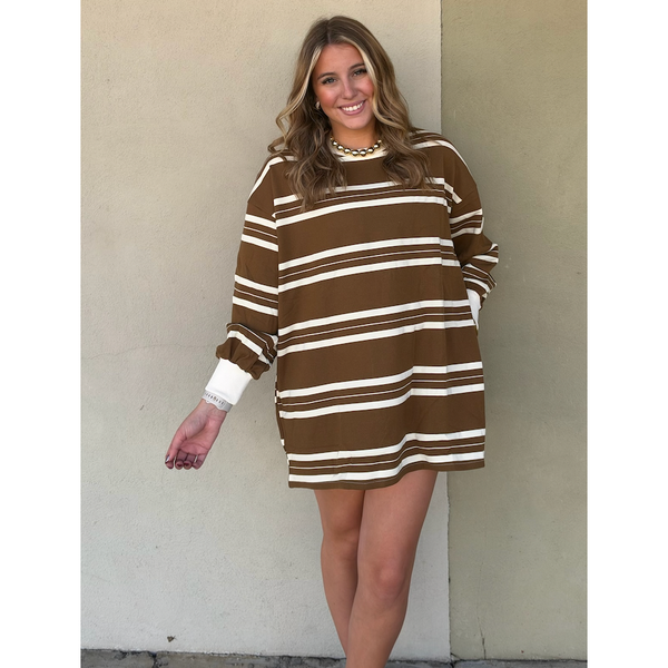 Coastal Breeze Stripe Sweatshirt Dress