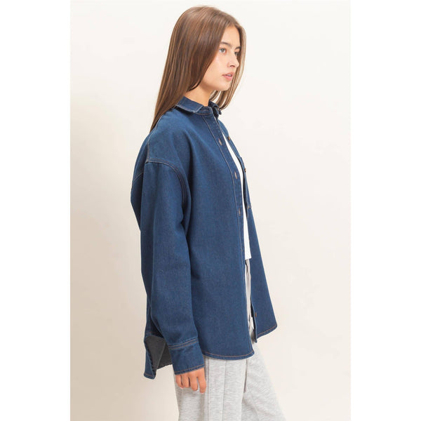 Denim Button-Up Collar Shirt