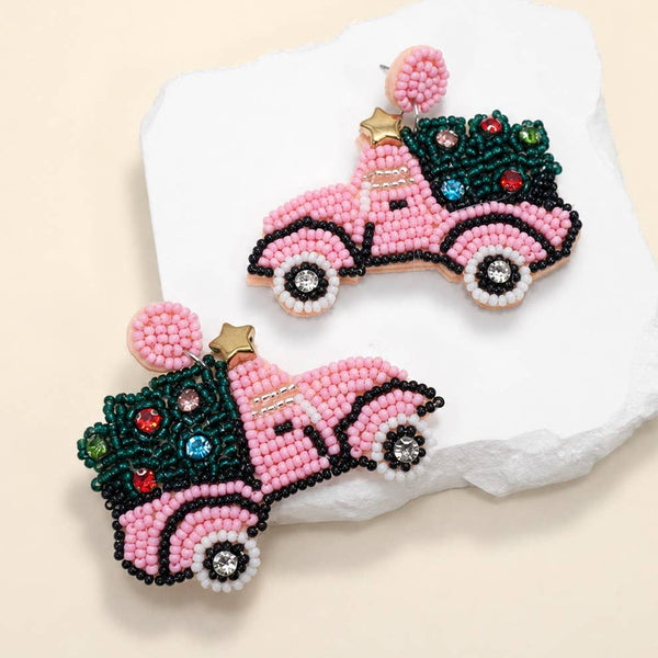 JOSSLYN by wall to wall - CHRISTMAS SEED BEADED STATEMENT DROP EARRINGS | 40E434
