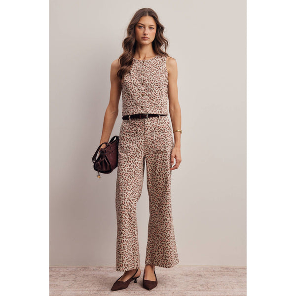 Stretch Leopard Print Denim Pants and Vest Set