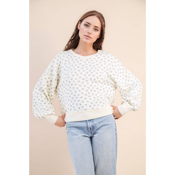 Oversized Floral Printed Casual Knit Top