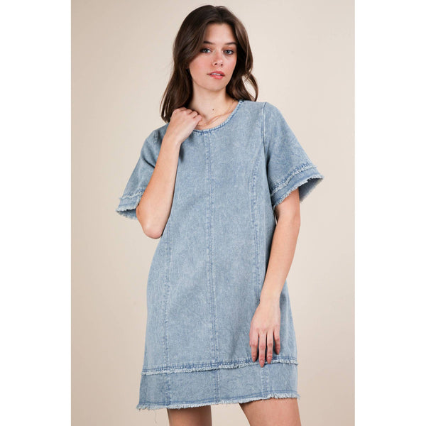 Washed Denim Shift Mini Dress by VERY J