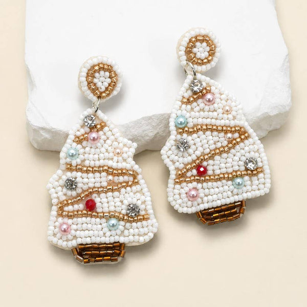 JOSSLYN by wall to wall - CHRISTMAS SEED BEADED STATEMENT DROP EARRINGS | 40E434