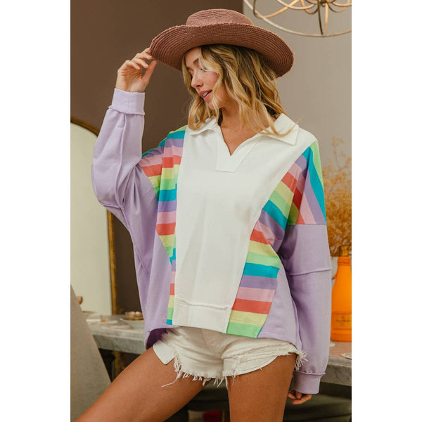 French Terry Stripe Knit Top