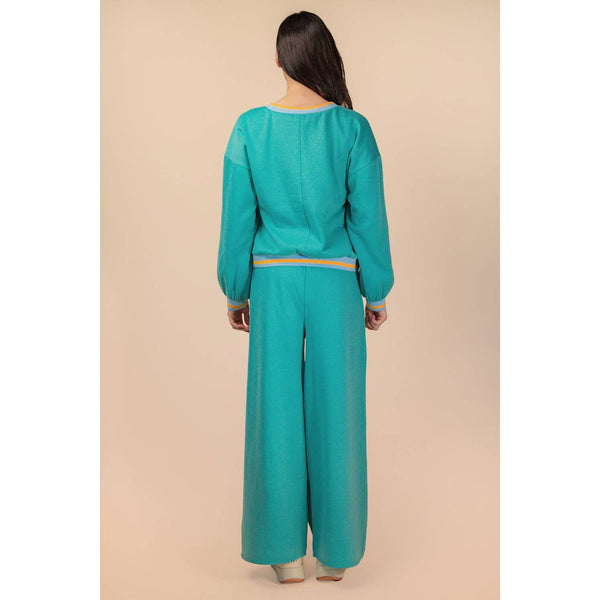 Block Band Detail Comfy Knit Top & Pants Set