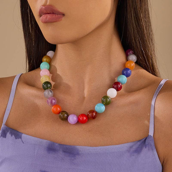JOSSLYN by wall to wall - Chunky Multi-Color Marbled Resin Bead Necklace | 40NK9771