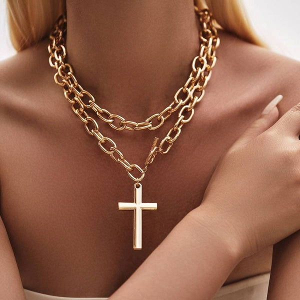 JOSSLYN by wall to wall - PUFFY CROSS CHUNKY CHAIN STATEMENT TOGGLE NECKLACE |40NK9668