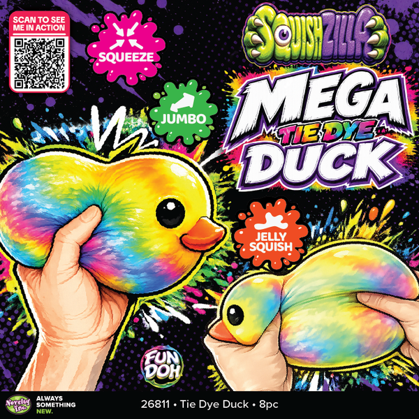 Novelty Brands - Fun Doh MEGA 5" Tie Dye Duck Squishy Toy - 8/Display