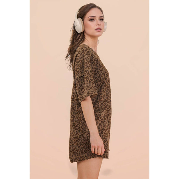 Leopard Printed Knit Comfy Romper