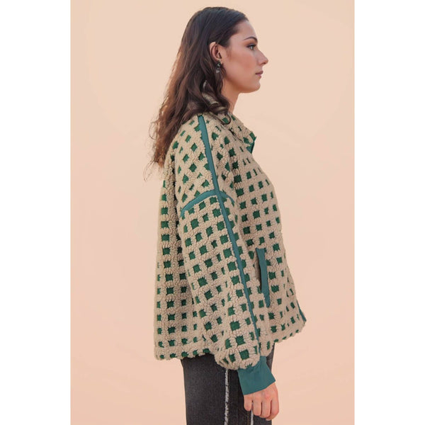 Oversized Checker Fleece Jacket
