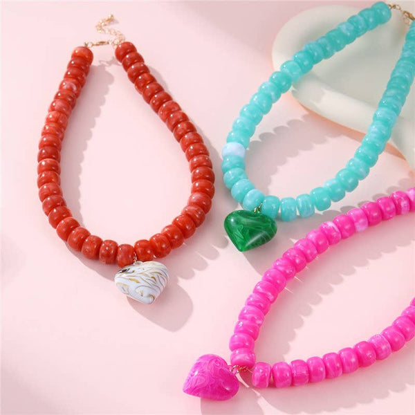 JOSSLYN by wall to wall - Heart Pendant Resin Beaded Necklaces | 40NK9701