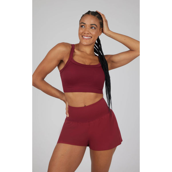 Women's Rib Strappy Back Bra with Cups and Short