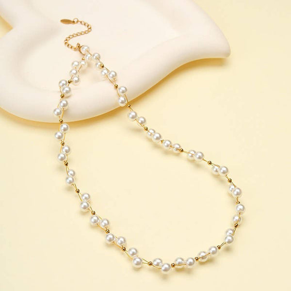 JOSSLYN by wall to wall - Faux Baroque Pearl & Gold Wire Station Necklace | 40NK9791