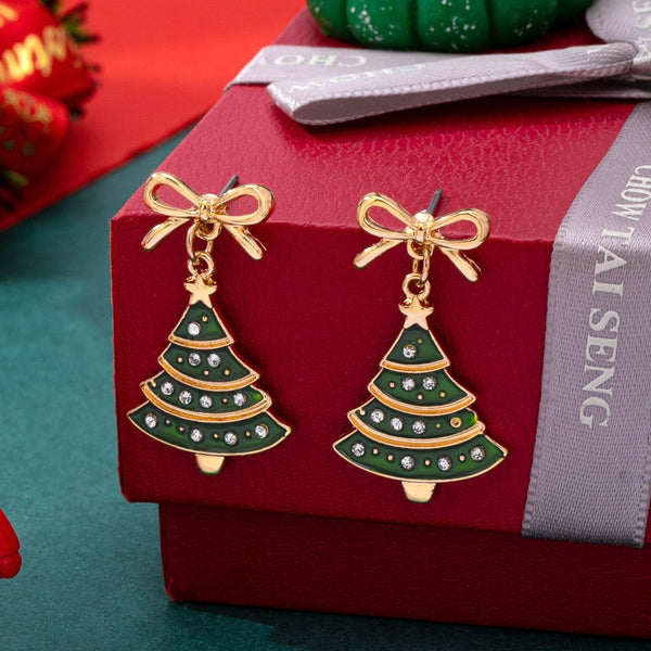 JOSSLYN by wall to wall - Christmas Tree & Bow Dangle Earrings | 80E62433