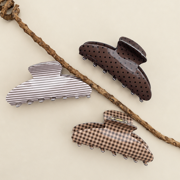 JOSSLYN by wall to wall - JUMBO STRIPE PLAID OVAL HAIR CLAW CLIPS | 40H1020