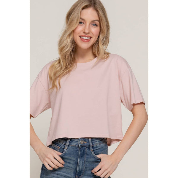 Short Sleeve Crew Neck Oversize Crop Cotton Knit Tee