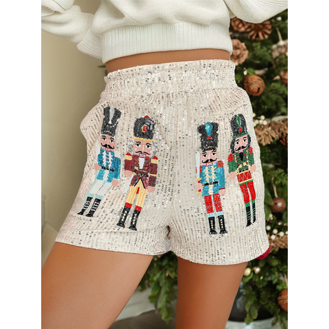 High Stretch Sequin Beaded Christmas Nutcracker Shorts