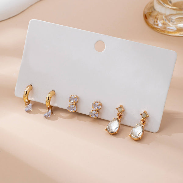 Trio Gold-Tone Crystal Drop Earring Set