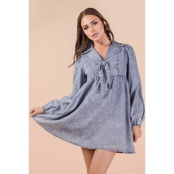 Washed Chambray Collared Mini Dress