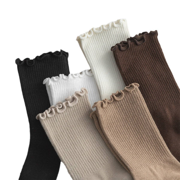 Flounce Solid Color Simple Sweet Socks