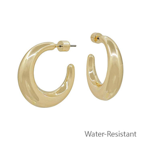 Water Resistant Gold Thick Hoop 1" Earring